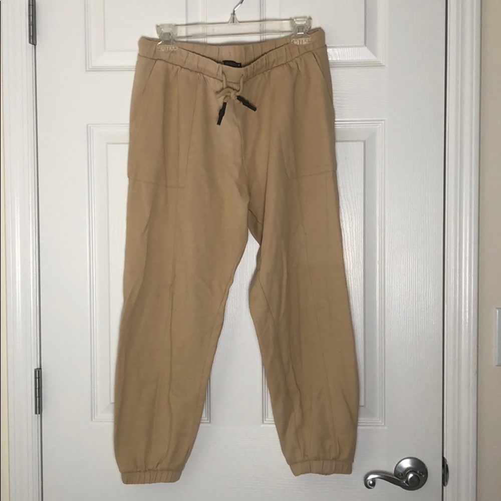 Zara Nude Tan Joggers Seamed Sweatpants Large
